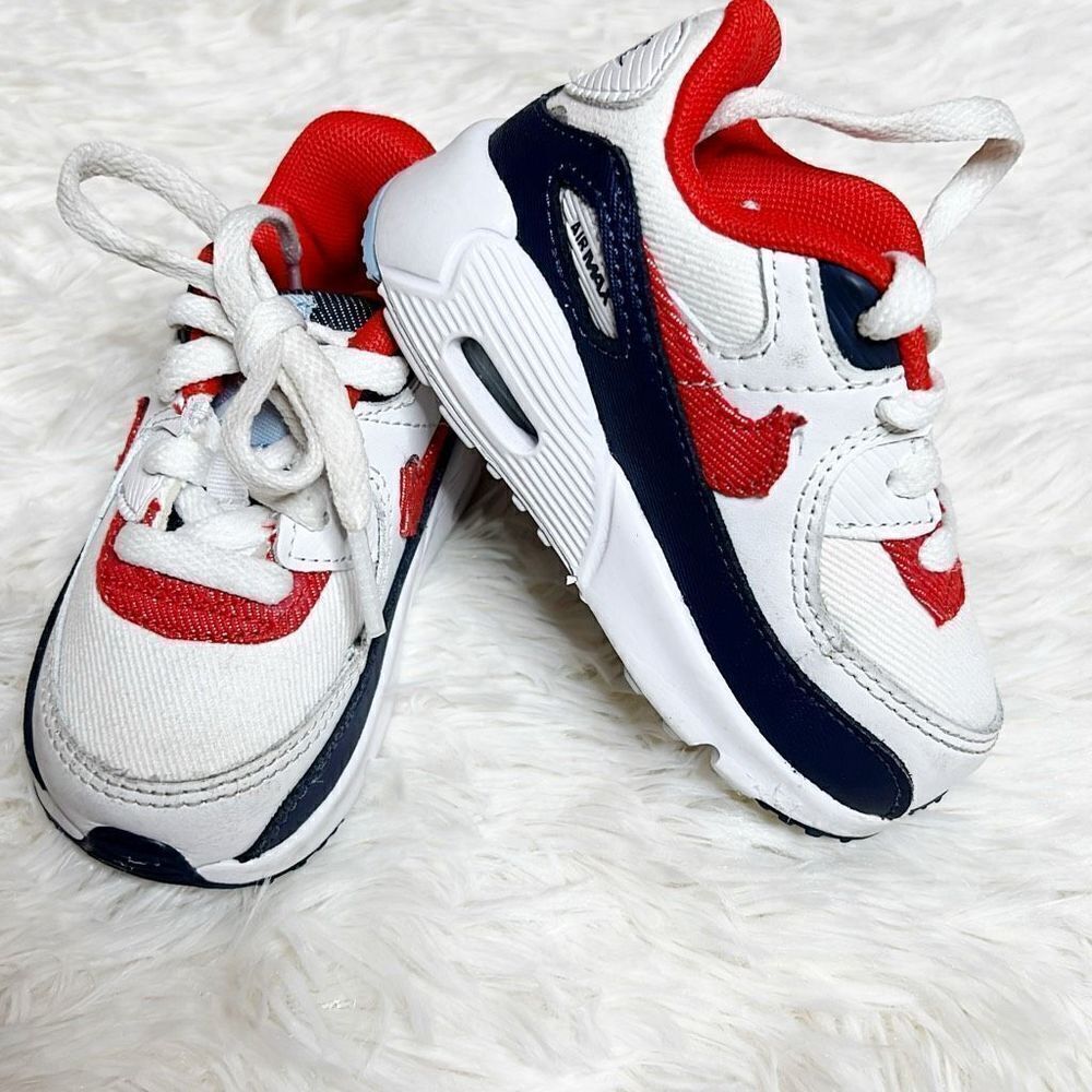 Nike Air Max 90 (TD) Toddlers Shoes USA Denim White-Chile Red-Navy DJ5179-100